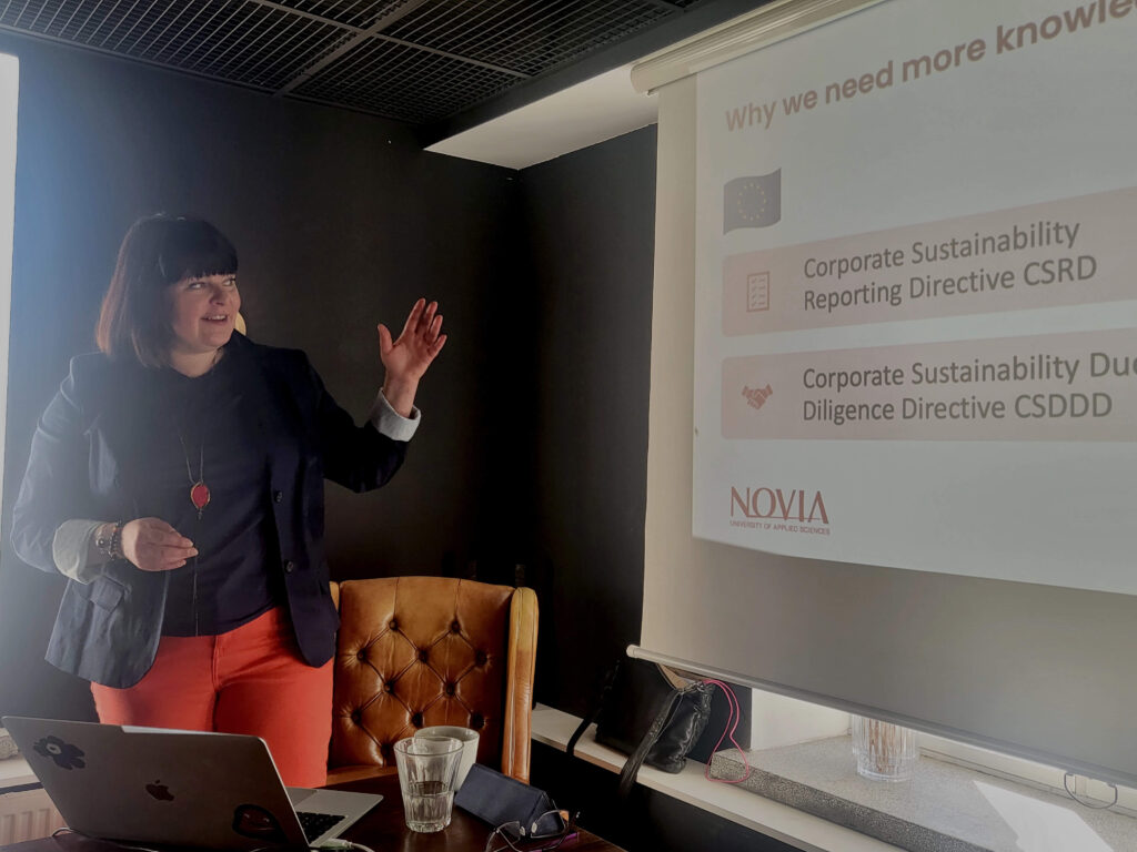 Outi Ihanainen-Rokio speaking at Novia UAS event, May 2024